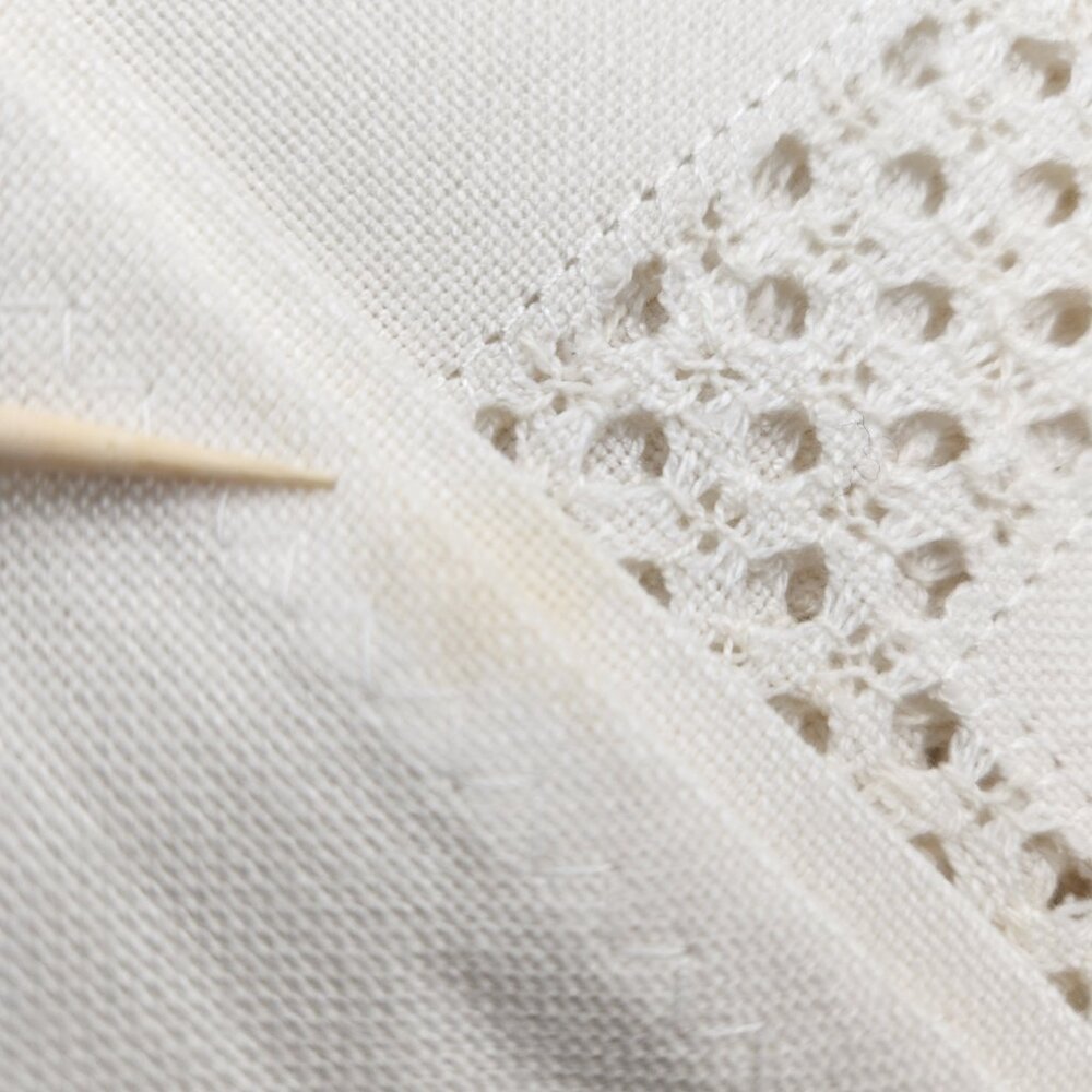 Vintage Embroidered Linen Tablecloth – 40"x40" Floral Blue Gray Stitching - Picture 12 of 13